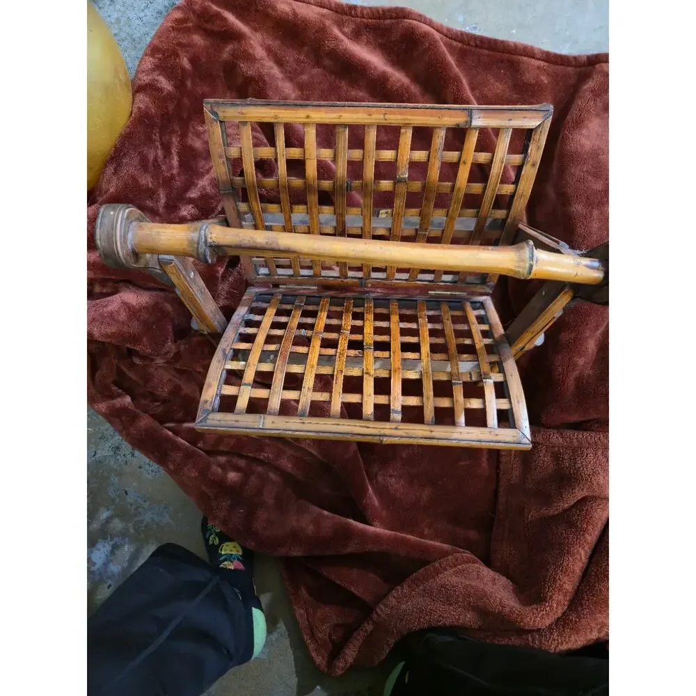 Vintage Bamboo Folding Magazine Rack Bentwood Rattan Boho MCM Hollywood Regency